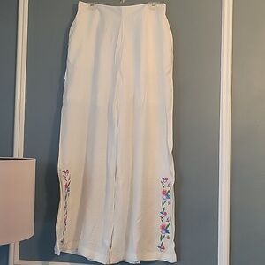 Women's Cream Wide-Leg Embroidered Pants